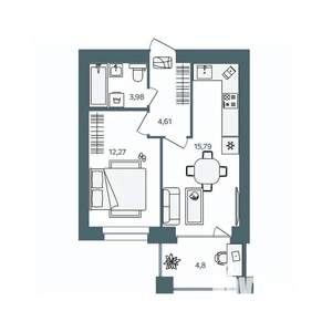 1-к квартира, строящийся дом, 39м2, 4/16 этаж