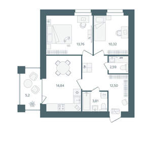 2-к квартира, вторичка, 60м2, 5/16 этаж