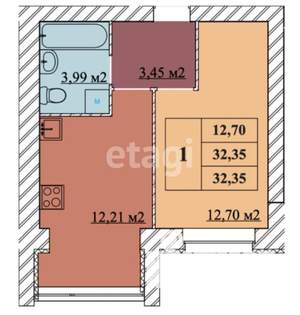 1-к квартира, вторичка, 33м2, 5/12 этаж