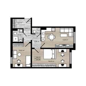 2-к квартира, вторичка, 57м2, 10/18 этаж