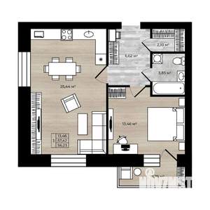 1-к квартира, вторичка, 56м2, 6/9 этаж
