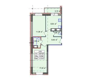 2-к квартира, строящийся дом, 52м2, 4/18 этаж
