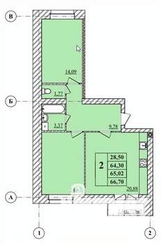 2-к квартира, строящийся дом, 67м2, 3/3 этаж