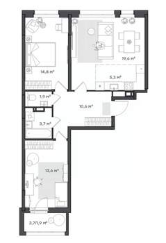 2-к квартира, вторичка, 71м2, 9/9 этаж