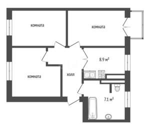 3-к квартира, вторичка, 69м2, 4/5 этаж