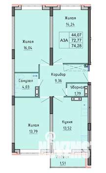 3-к квартира, вторичка, 74м2, 5/17 этаж