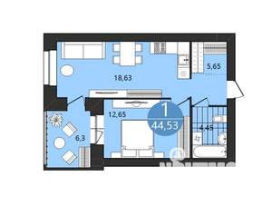 1-к квартира, вторичка, 45м2, 9/12 этаж