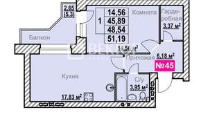 1-к квартира, вторичка, 49м2, 1/8 этаж