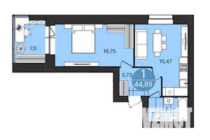 1-к квартира, строящийся дом, 45м2, 4/4 этаж