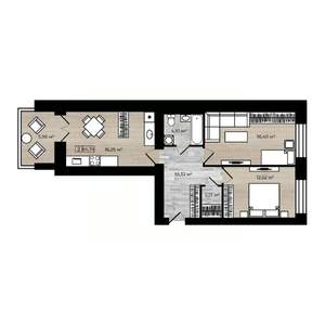 2-к квартира, строящийся дом, 65м2, 3/9 этаж