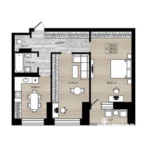 2-к квартира, вторичка, 58м2, 1/14 этаж