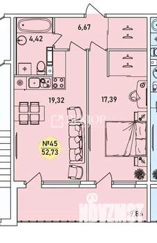 1-к квартира, вторичка, 53м2, 3/9 этаж