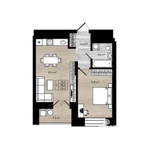 1-к квартира, вторичка, 41м2, 1/12 этаж