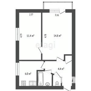 2-к квартира, вторичка, 40м2, 3/5 этаж