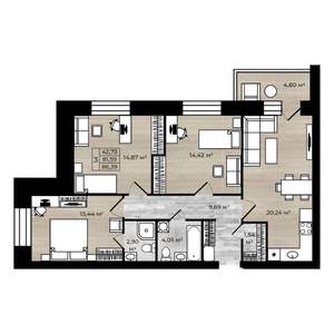 3-к квартира, вторичка, 86м2, 3/9 этаж