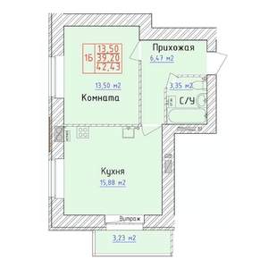 1-к квартира, вторичка, 42м2, 9/9 этаж