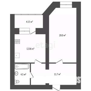 1-к квартира, вторичка, 49м2, 1/5 этаж