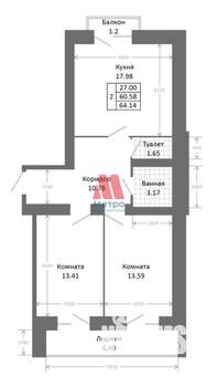 2-к квартира, строящийся дом, 68м2, 4/9 этаж