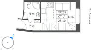 Студия квартира, вторичка, 25м2, 11/11 этаж