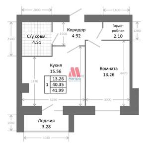 1-к квартира, строящийся дом, 44м2, 2/9 этаж