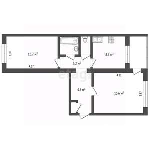 2-к квартира, вторичка, 50м2, 3/5 этаж