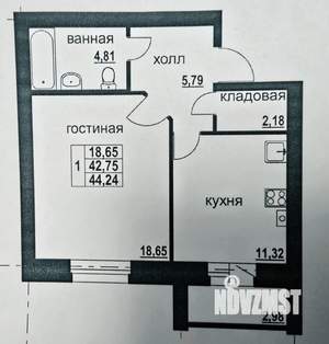 1-к квартира, вторичка, 44м2, 4/5 этаж