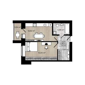 1-к квартира, вторичка, 40м2, 2/5 этаж