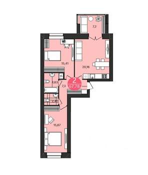 2-к квартира, строящийся дом, 68м2, 3/4 этаж