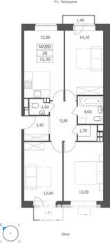 3-к квартира, вторичка, 72м2, 3/11 этаж