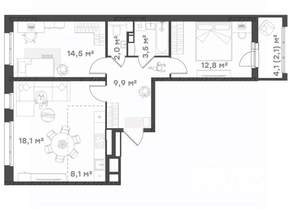 2-к квартира, вторичка, 71м2, 7/18 этаж