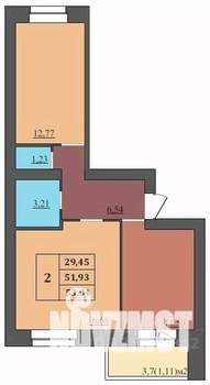 2-к квартира, строящийся дом, 53м2, 1/9 этаж