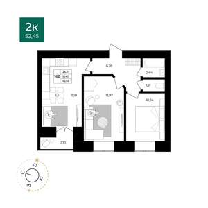 2-к квартира, вторичка, 52м2, 3/12 этаж