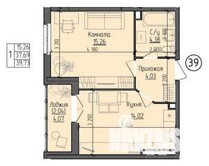 1-к квартира, строящийся дом, 40м2, 1/9 этаж