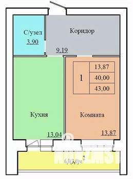 1-к квартира, вторичка, 43м2, 11/12 этаж
