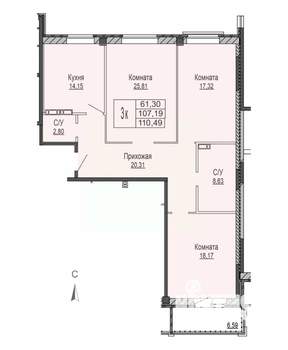 3-к квартира, вторичка, 115м2, 7/8 этаж