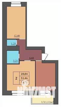 2-к квартира, строящийся дом, 53м2, 1/9 этаж
