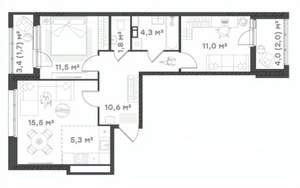 2-к квартира, вторичка, 64м2, 7/18 этаж