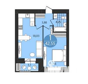 1-к квартира, вторичка, 43м2, 2/12 этаж