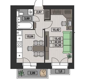 1-к квартира, вторичка, 33м2, 8/8 этаж
