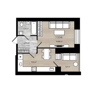 1-к квартира, вторичка, 37м2, 1/4 этаж