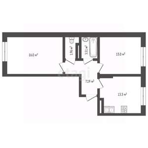 2-к квартира, вторичка, 55м2, 1/14 этаж