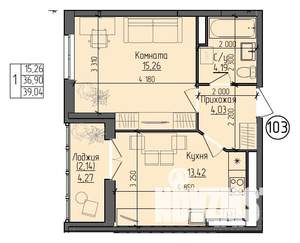 1-к квартира, строящийся дом, 39м2, 9/9 этаж