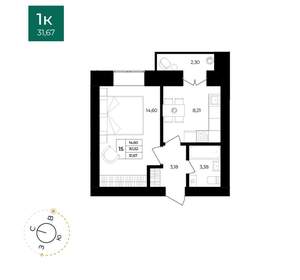 1-к квартира, вторичка, 32м2, 1/12 этаж