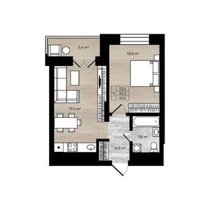 1-к квартира, вторичка, 41м2, 11/12 этаж