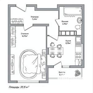 1-к квартира, сданный дом, 39м2, 3/10 этаж