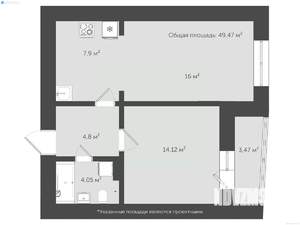 1-к квартира, сданный дом, 49м2, 11/18 этаж