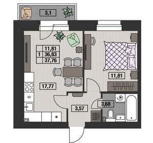 1-к квартира, вторичка, 38м2, 1/8 этаж