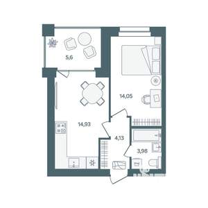 1-к квартира, строящийся дом, 40м2, 2/16 этаж