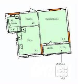 1-к квартира, строящийся дом, 42м2, 12/18 этаж