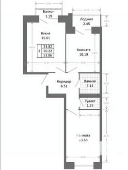 2-к квартира, строящийся дом, 54м2, 4/5 этаж
